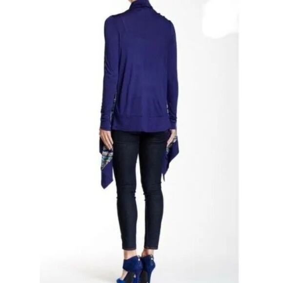 Vertigo Satin High Low Paisley Royal Blue Orange Long Sleeve Drape Cardigan S - Picture 2 of 15